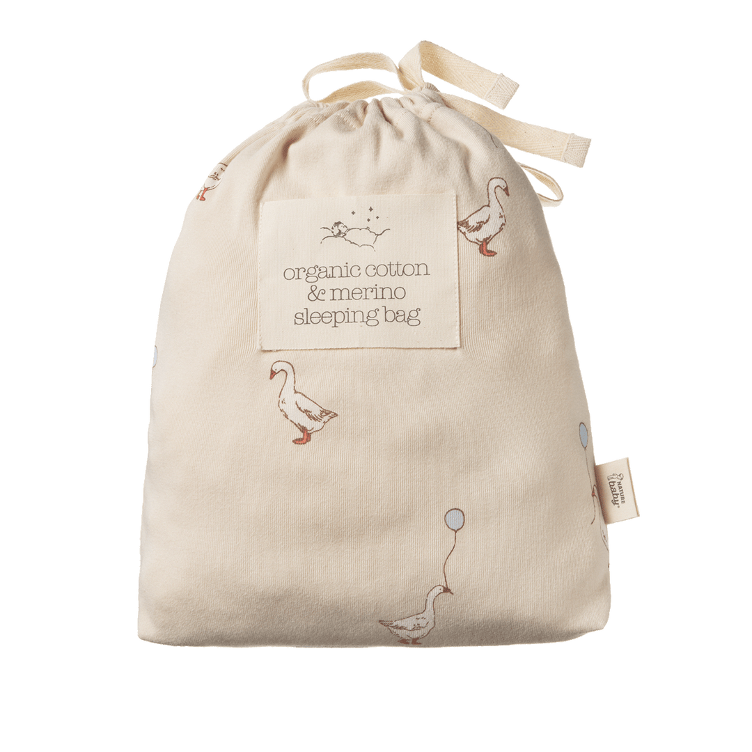 Nature Baby Organic Cotton & Merino Sleeping Bag - Goose Lullaby Print