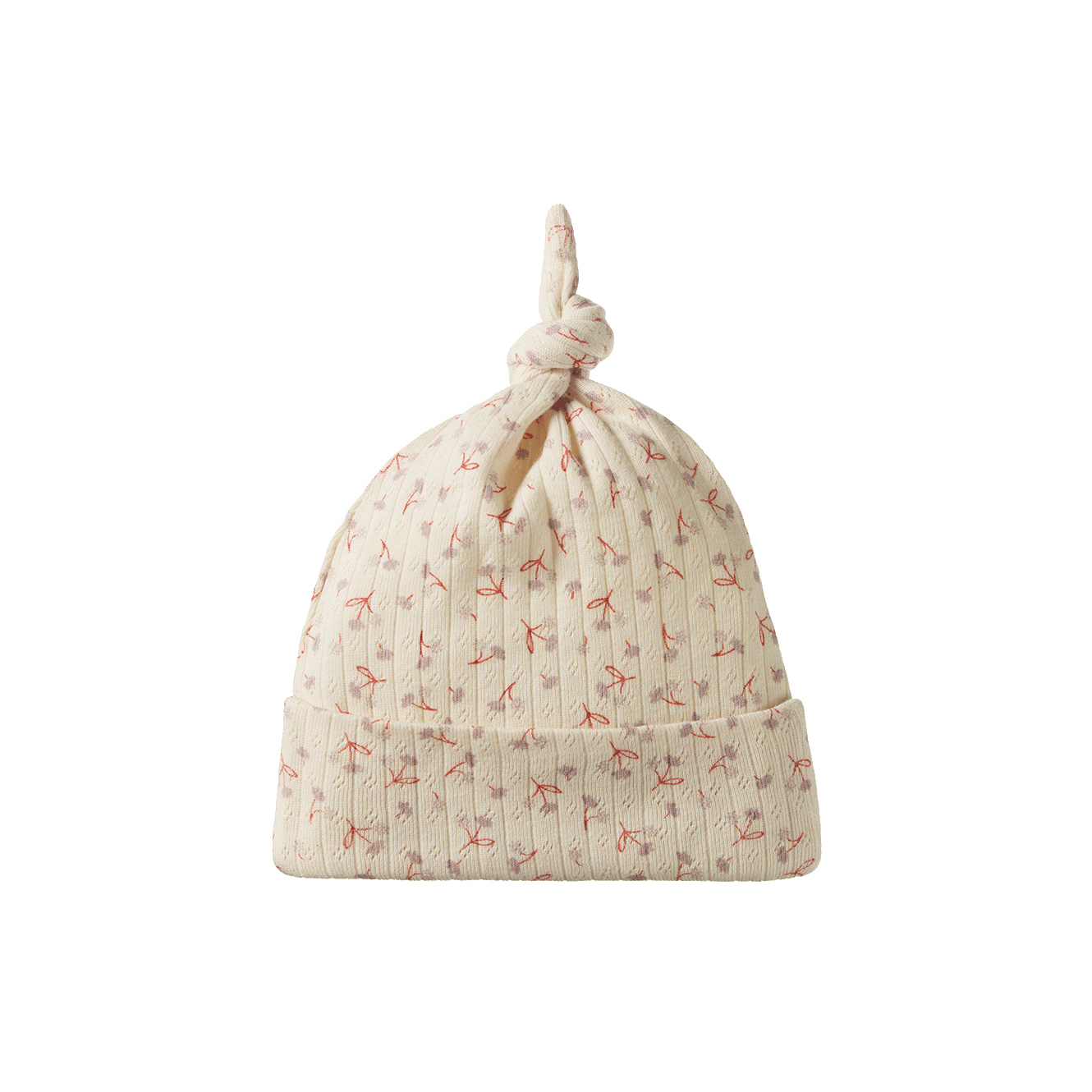 Knotted Beanie Pointelle - Dandelion Print