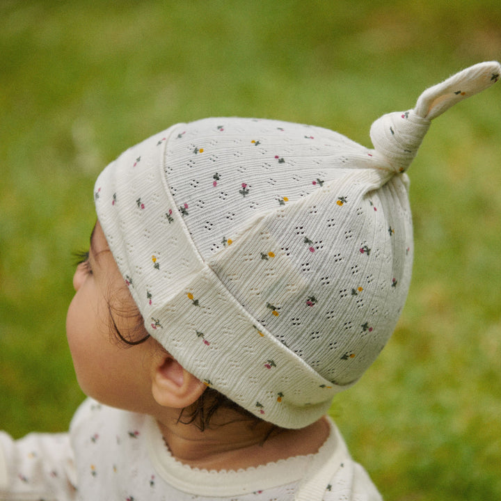 Nature Baby Knotted Beanie Pointelle - Aster Floral Print