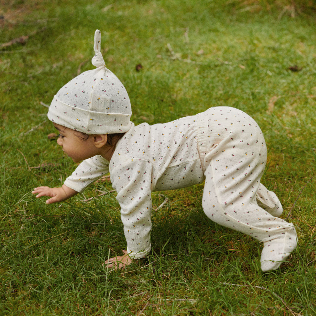 Nature Baby Knotted Beanie Pointelle - Aster Floral Print