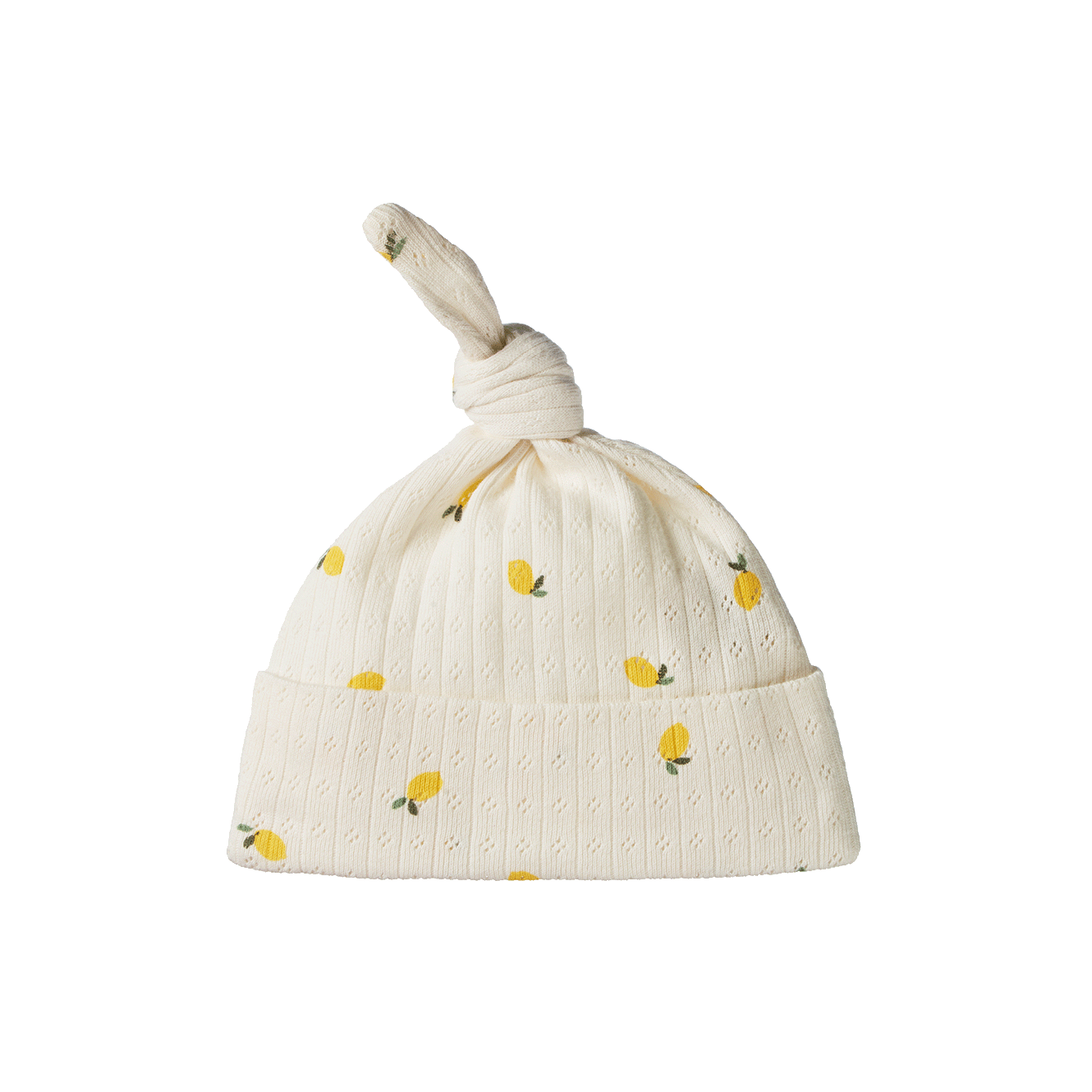 Knotted Beanie Pointelle - Lemon Print
