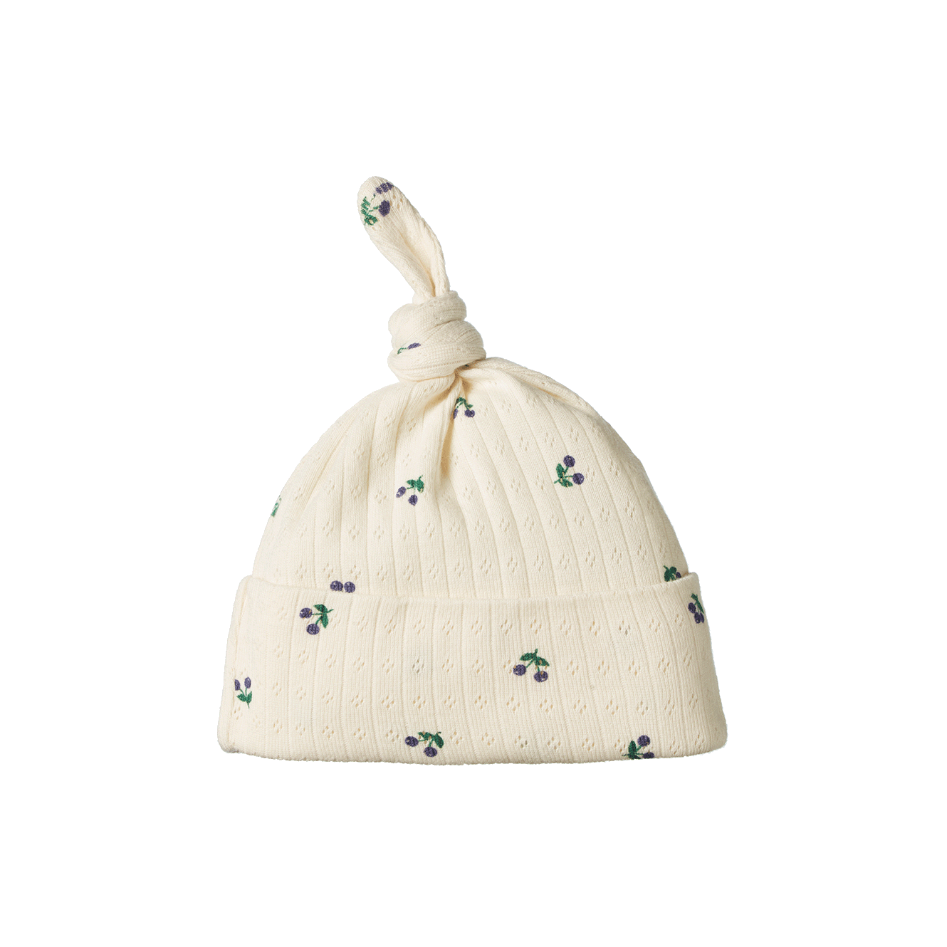 Knotted Beanie Pointelle - Winter Berry Print