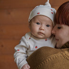 Cotton Knotted Beanie -  Raspberry Print