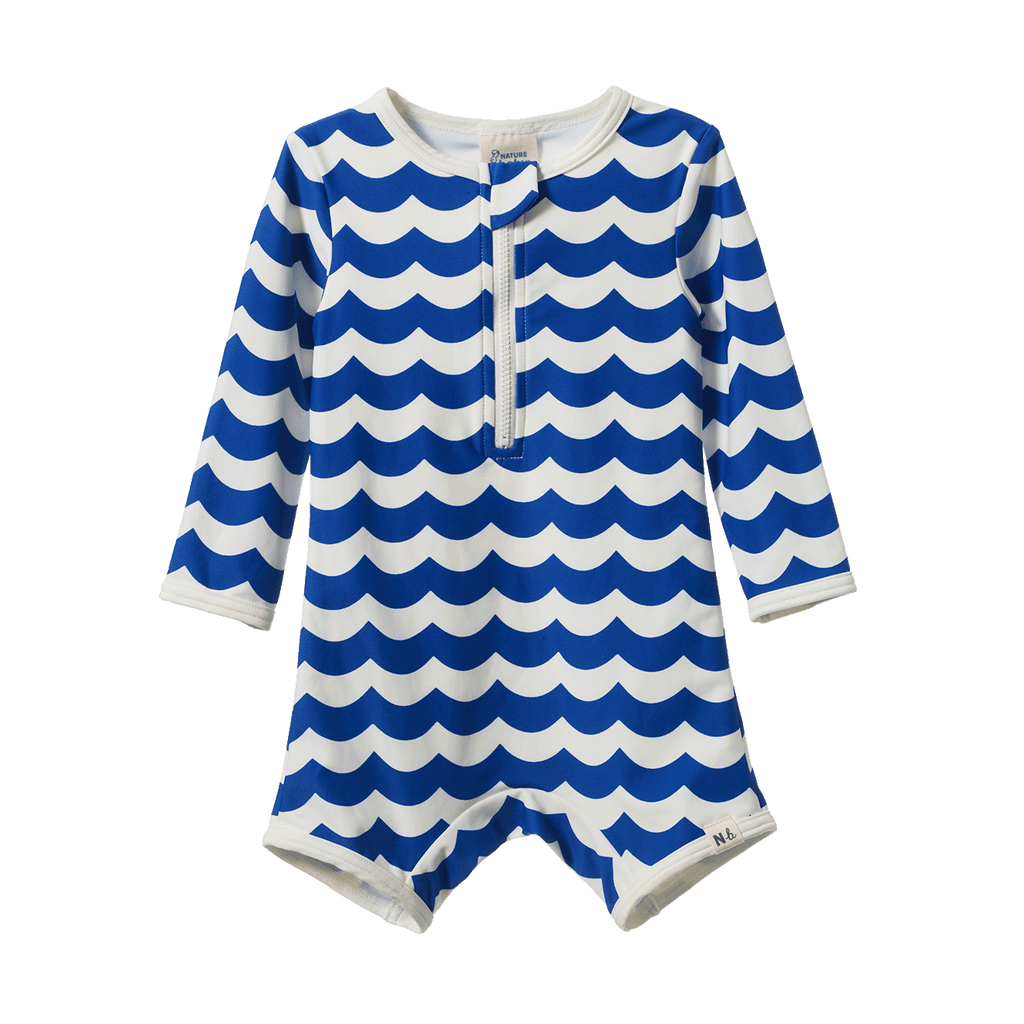 One Piece Bathing Trunks - Waves Blue Print