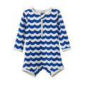 One Piece Bathing Trunks - Waves Blue Print