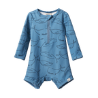 One Piece Bathing Trunks - Blue Whale Print