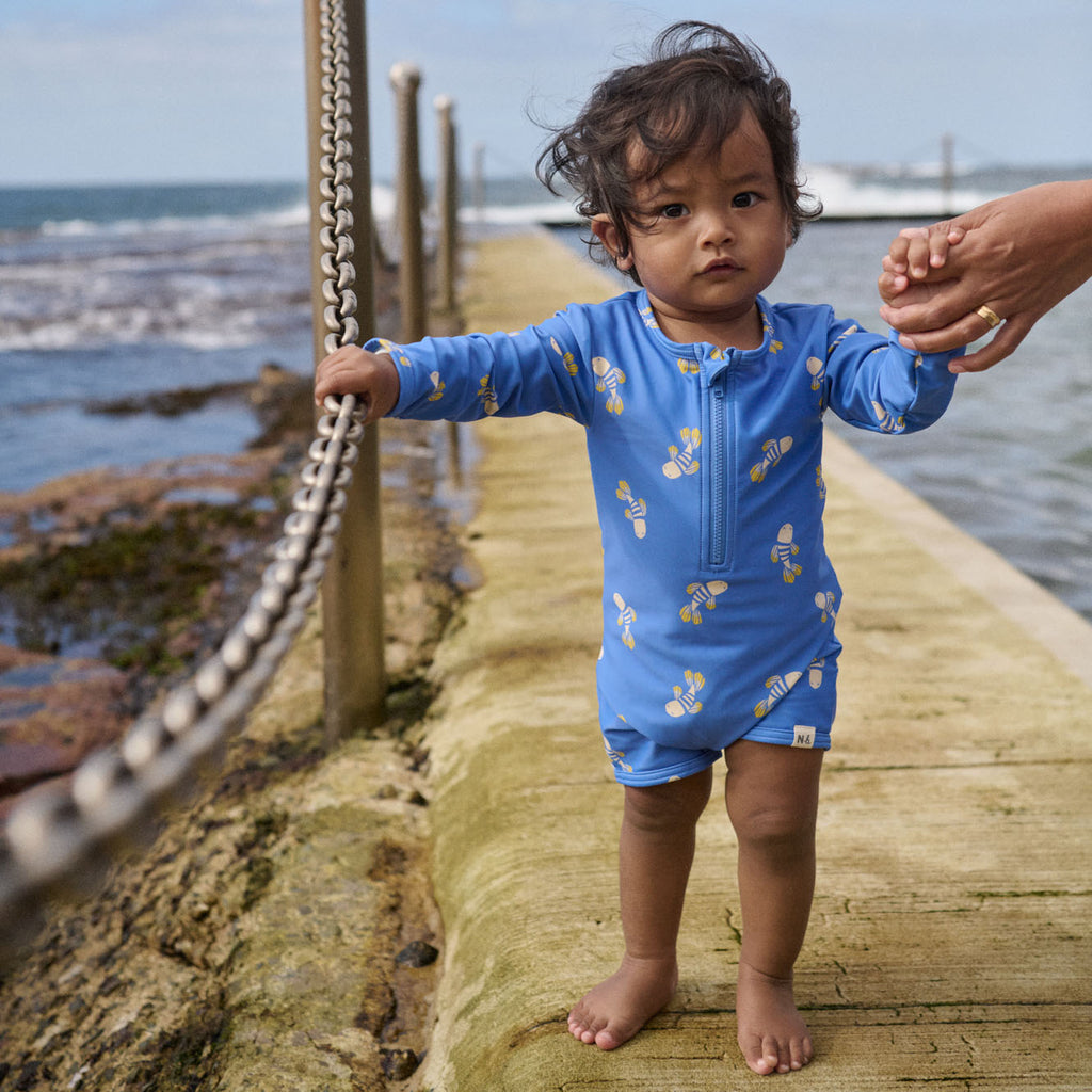 One Piece Bathing Trunks - Fish Fable Blue Print