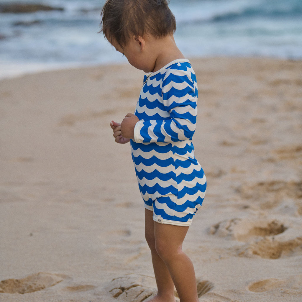 One Piece Bathing Trunks - Waves Blue Print