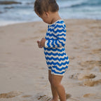 One Piece Bathing Trunks - Waves Blue Print