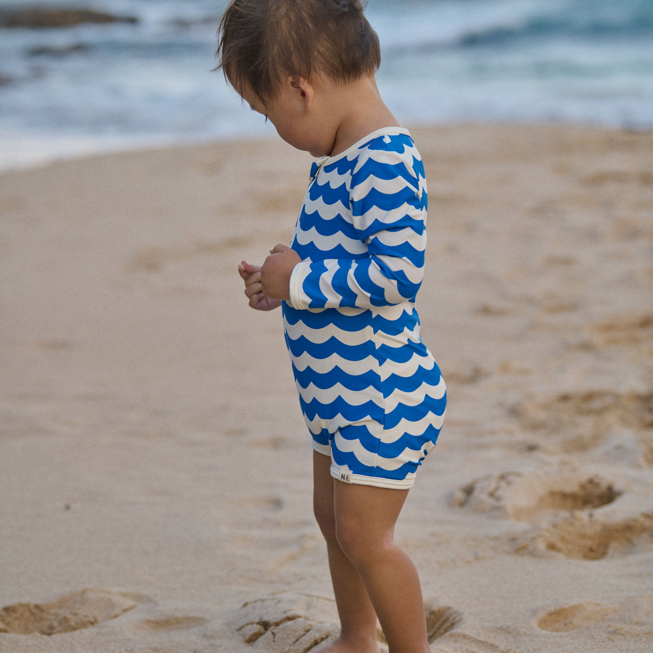 One Piece Bathing Trunks - Waves Blue Print