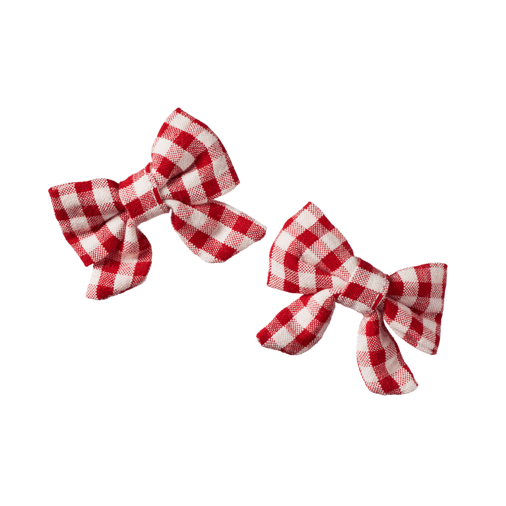 Nature Baby Bow Hair Clips 2 Pack - Red Check
