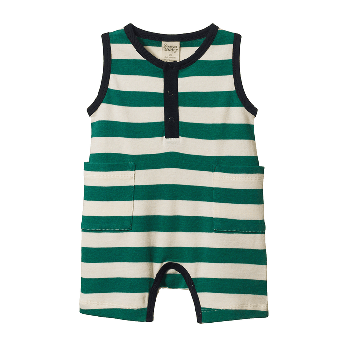 Nature Baby Camper Suit - Peppermint/Navy Stripe