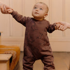 Long Sleeve Juno Romper - Happy Hounds Marron Print