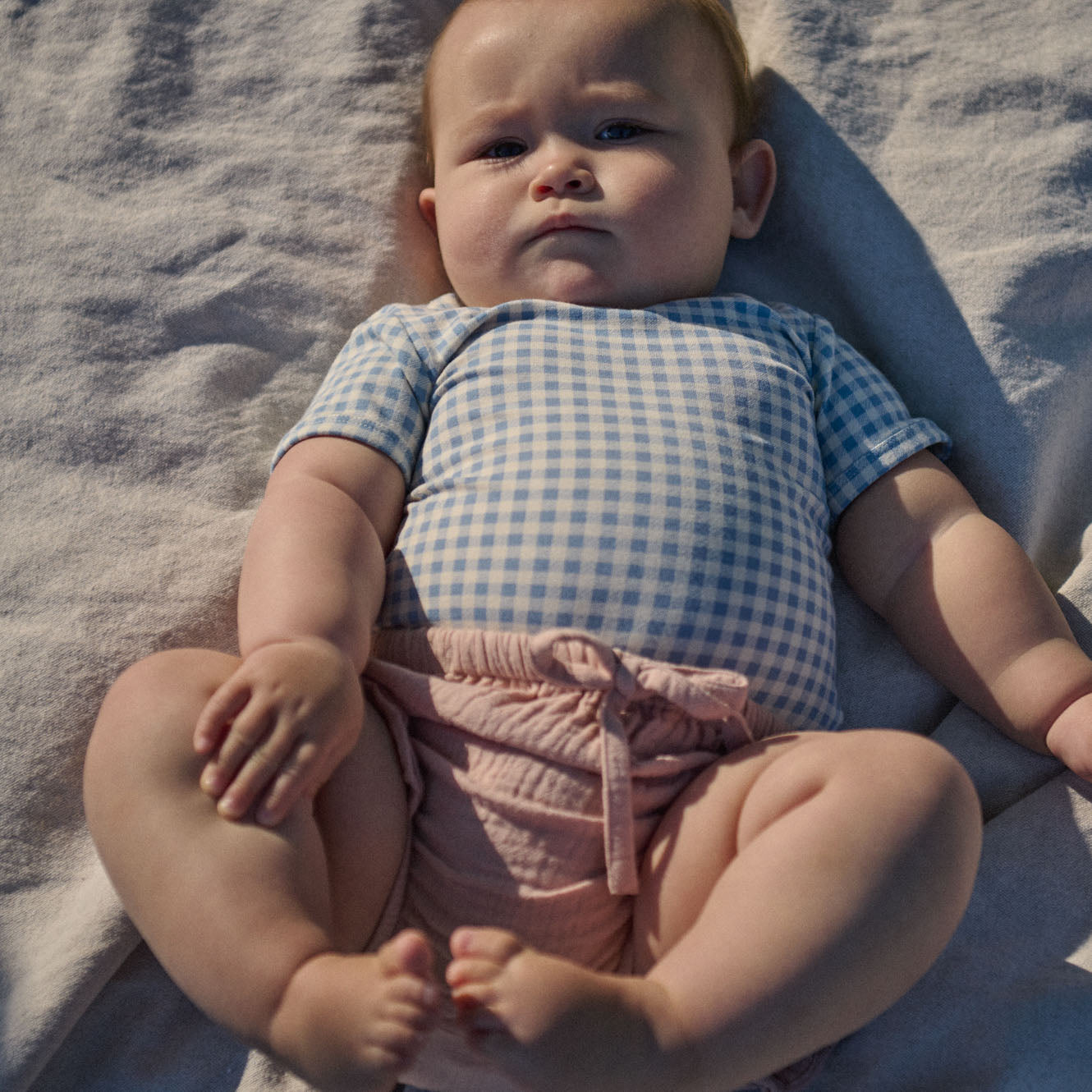 Stretch Jersey Shortsleeve Bodysuit - Blue Gingham