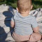 Stretch Jersey Shortsleeve Bodysuit - Blue Gingham