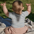 Stretch Jersey Shortsleeve Bodysuit - Blue Gingham