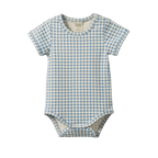 Stretch Jersey Shortsleeve Bodysuit - Blue Gingham