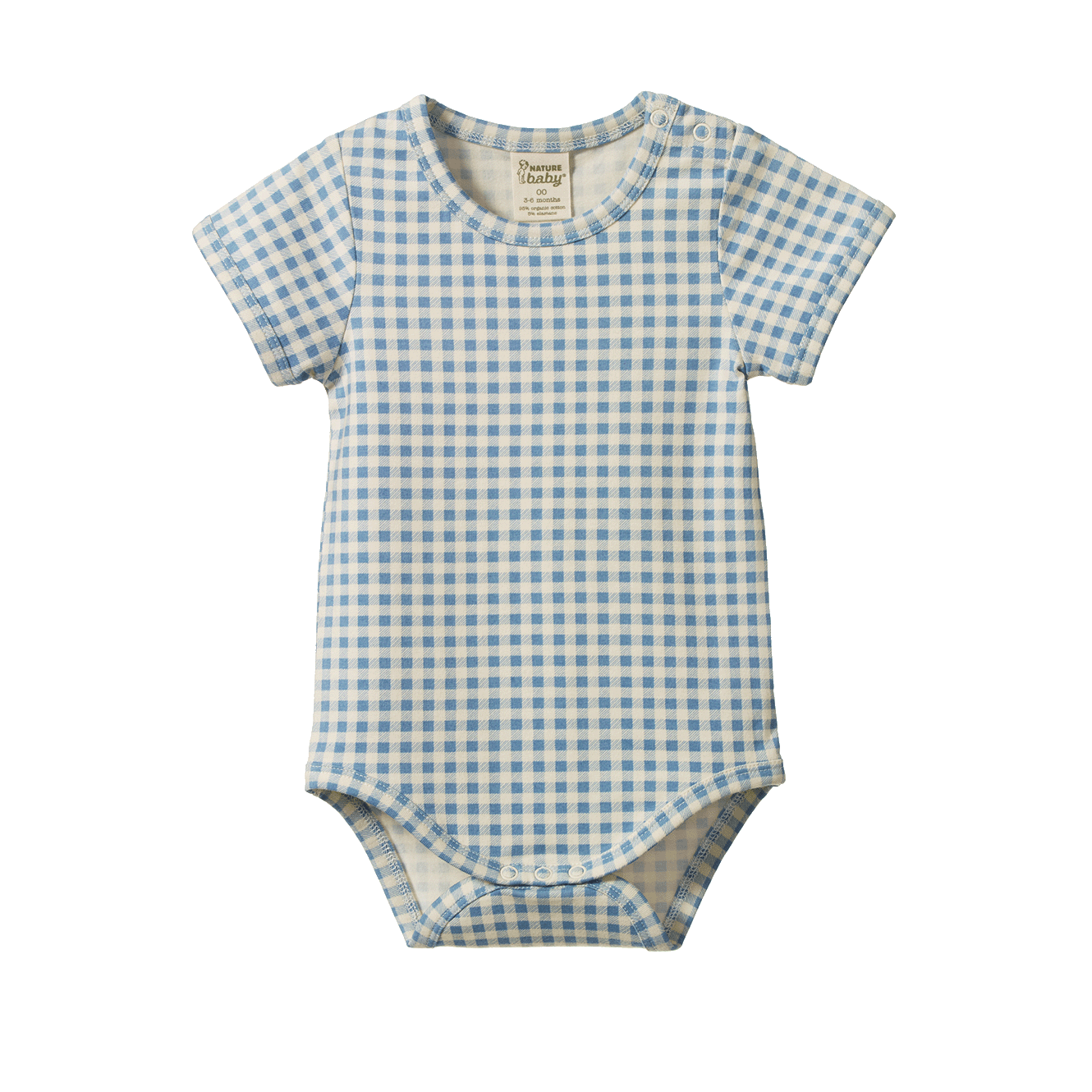 Stretch Jersey Shortsleeve Bodysuit - Blue Gingham