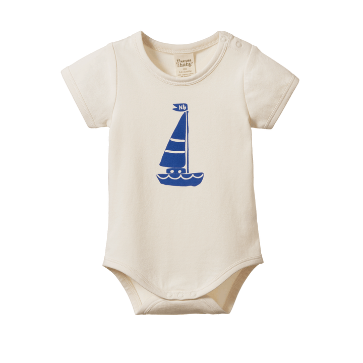 Nature Baby Stretch Jersey Bodysuit - Sail Boat Print