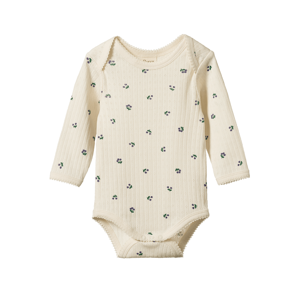 Long Sleeve Bodysuit Pointelle - Winter Berry Print