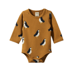 Stretch Jersey Long Sleeve Bodysuit - Puffin Toffee Print