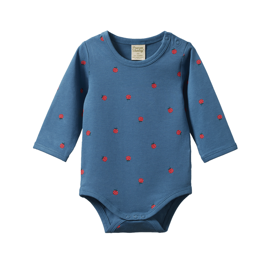 Nature Baby Stretch Jersey Long Sleeve Bodysuit - Raspberry Blue Print