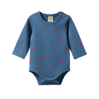 Stretch Jersey Long Sleeve Bodysuit - Raspberry Blue Print