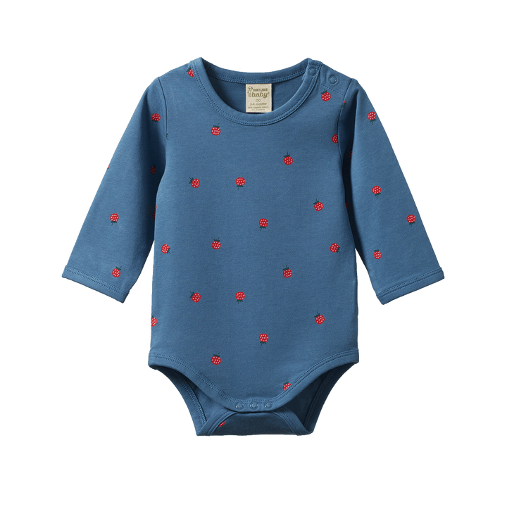 Nature Baby Stretch Jersey Long Sleeve Bodysuit - Raspberry Blue Print