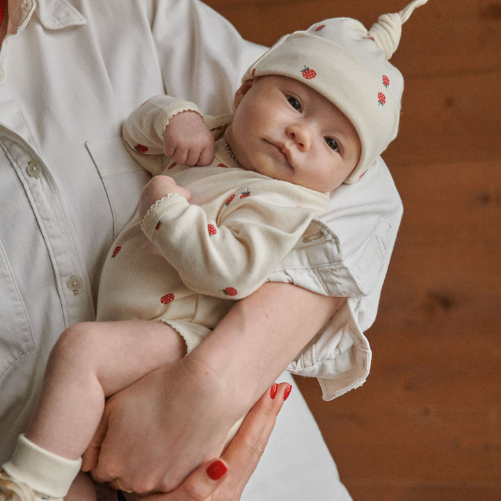Nature Baby Cotton Knotted Beanie -  Raspberry Print
