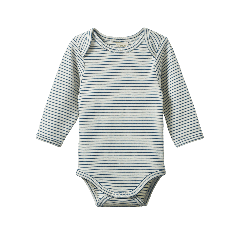 Nature Baby Long Sleeve Bodysuit - Teal Pinstripe