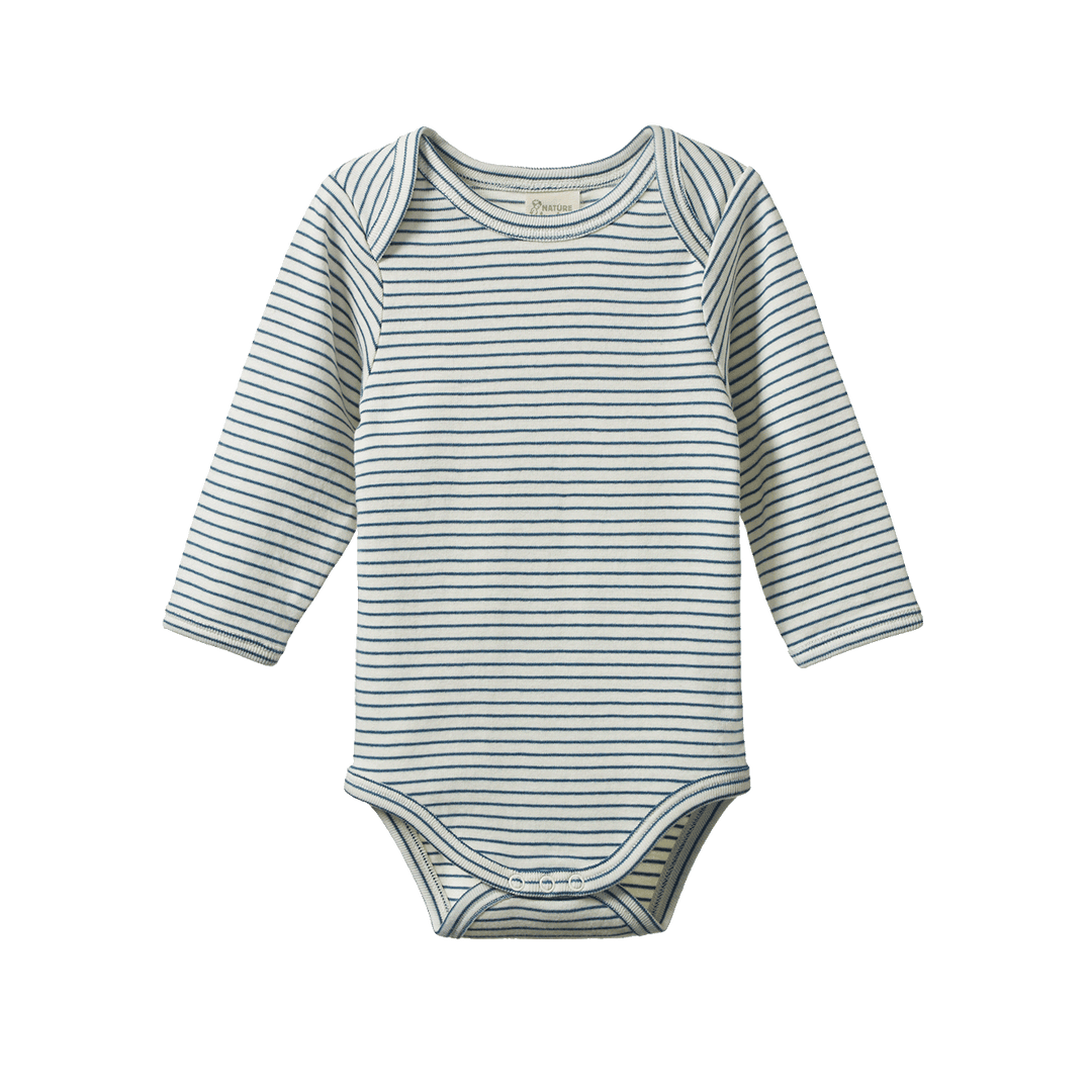 Nature Baby Long Sleeve Bodysuit - Teal Pinstripe