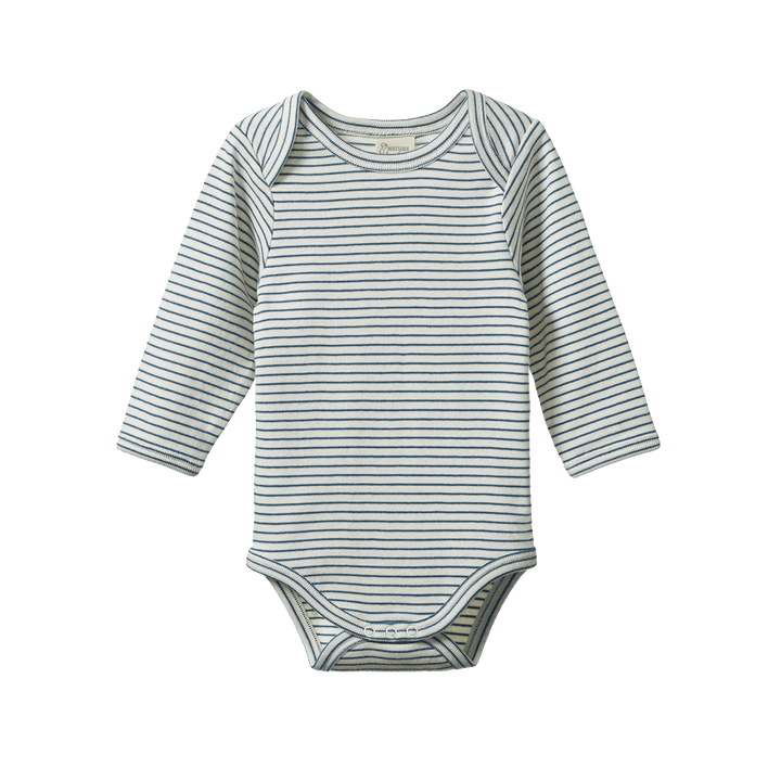 Nature Baby Long Sleeve Bodysuit - Teal Pinstripe