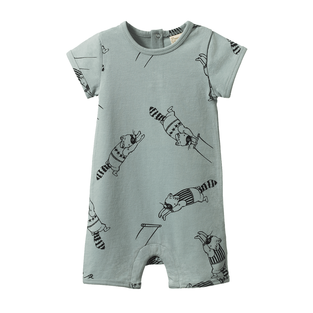 Nature Baby Quincy Romper - Raccoon Rhapsody Print