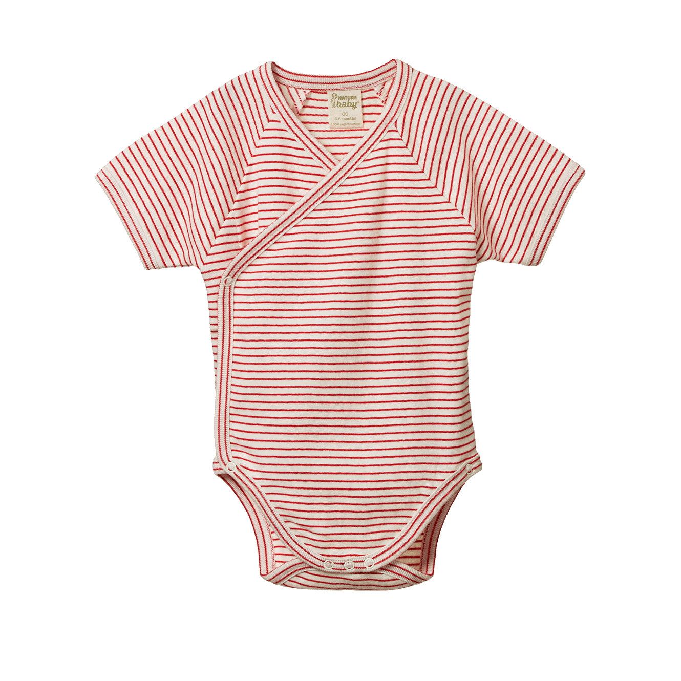Nature Baby Short Sleeve Kimono Bodysuit - Red Pinstripe
