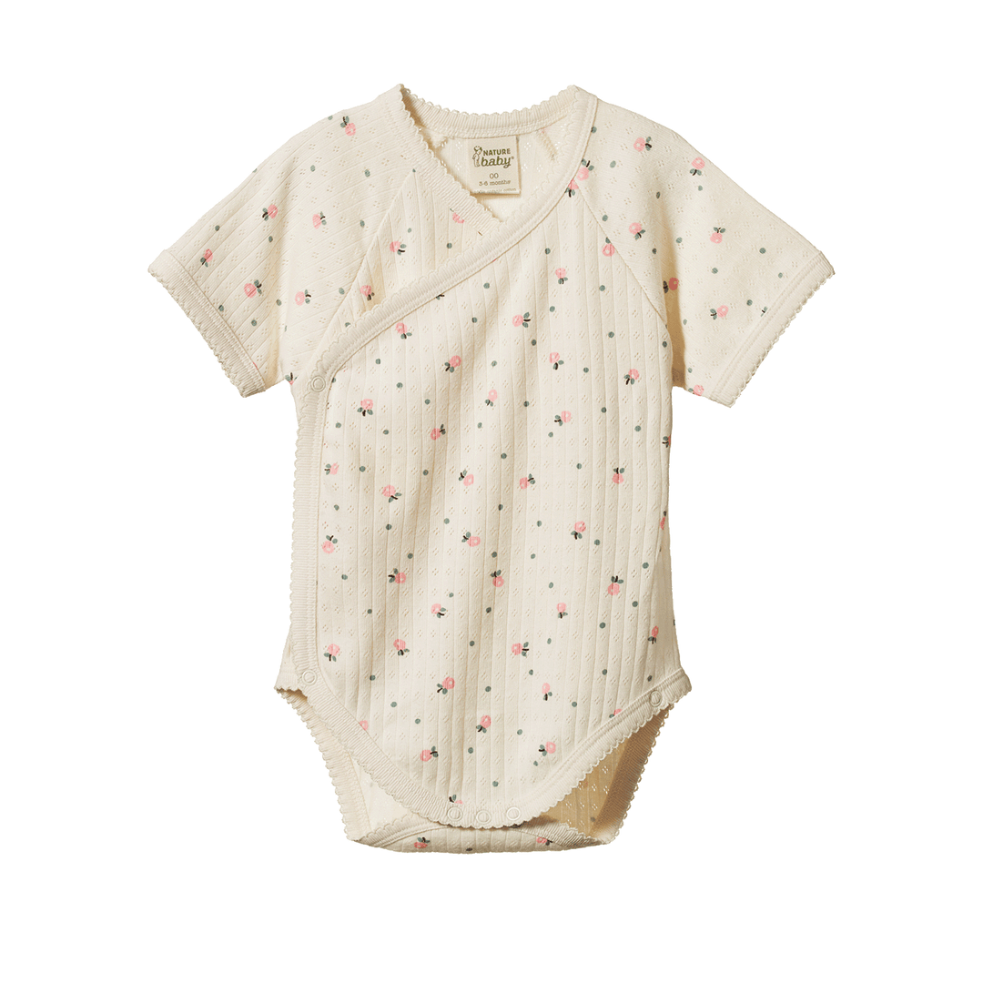 Nature Baby Short Sleeve Kimono Bodysuit Pointelle - Natural