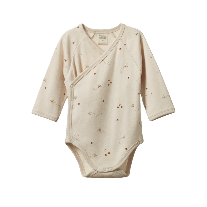 Nature Baby Long Sleeve Kimono Bodysuit - Bumble Bee Print