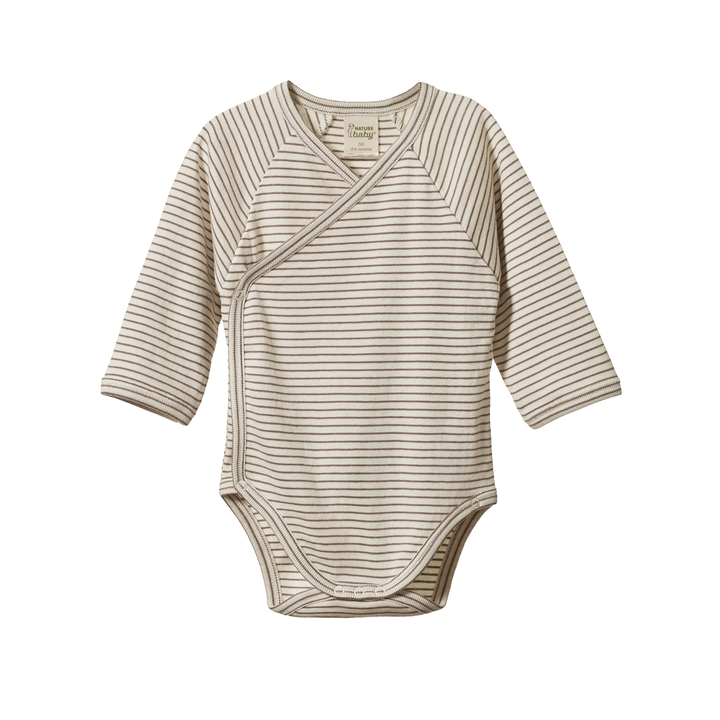 Nature Baby Kimono Bodysuit - Mushroom Pinstripe