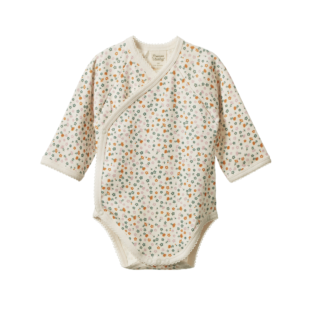 Nature Baby Long Sleeve Kimono Bodysuit - Pollyanna Print