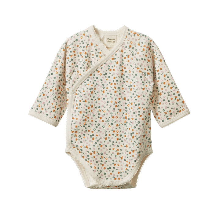 Nature Baby Long Sleeve Kimono Bodysuit - Pollyanna Print