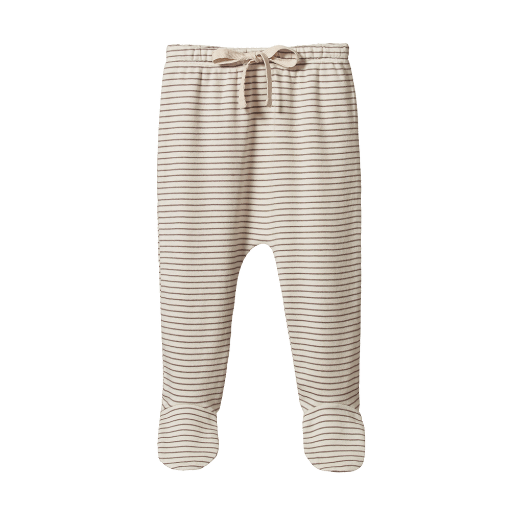 Nature Baby Footed Rompers - Mushroom Pinstripe
