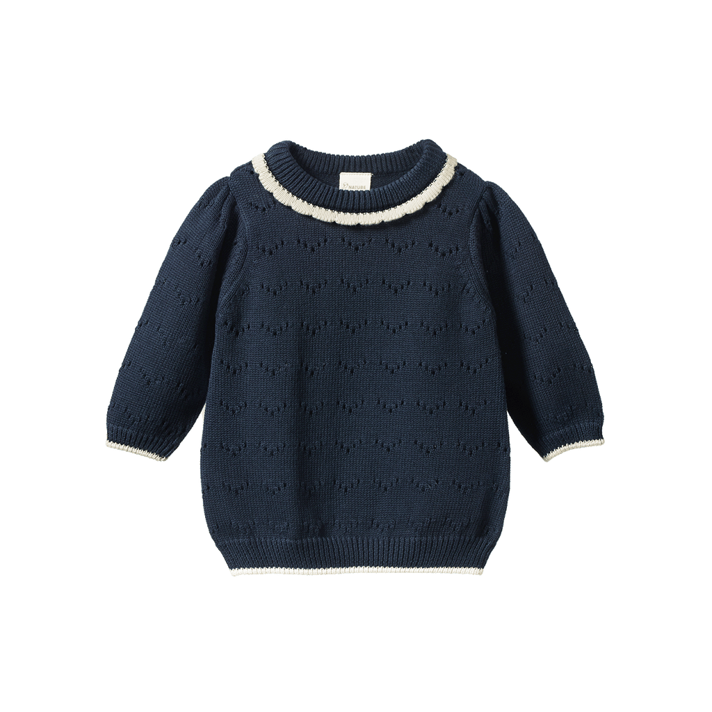Nature Baby Long Sleeve Maeve Tee - Navy Pointelle