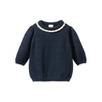 Long Sleeve Maeve Tee - Navy Pointelle