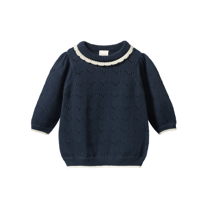 Nature Baby Long Sleeve Maeve Tee - Navy Pointelle