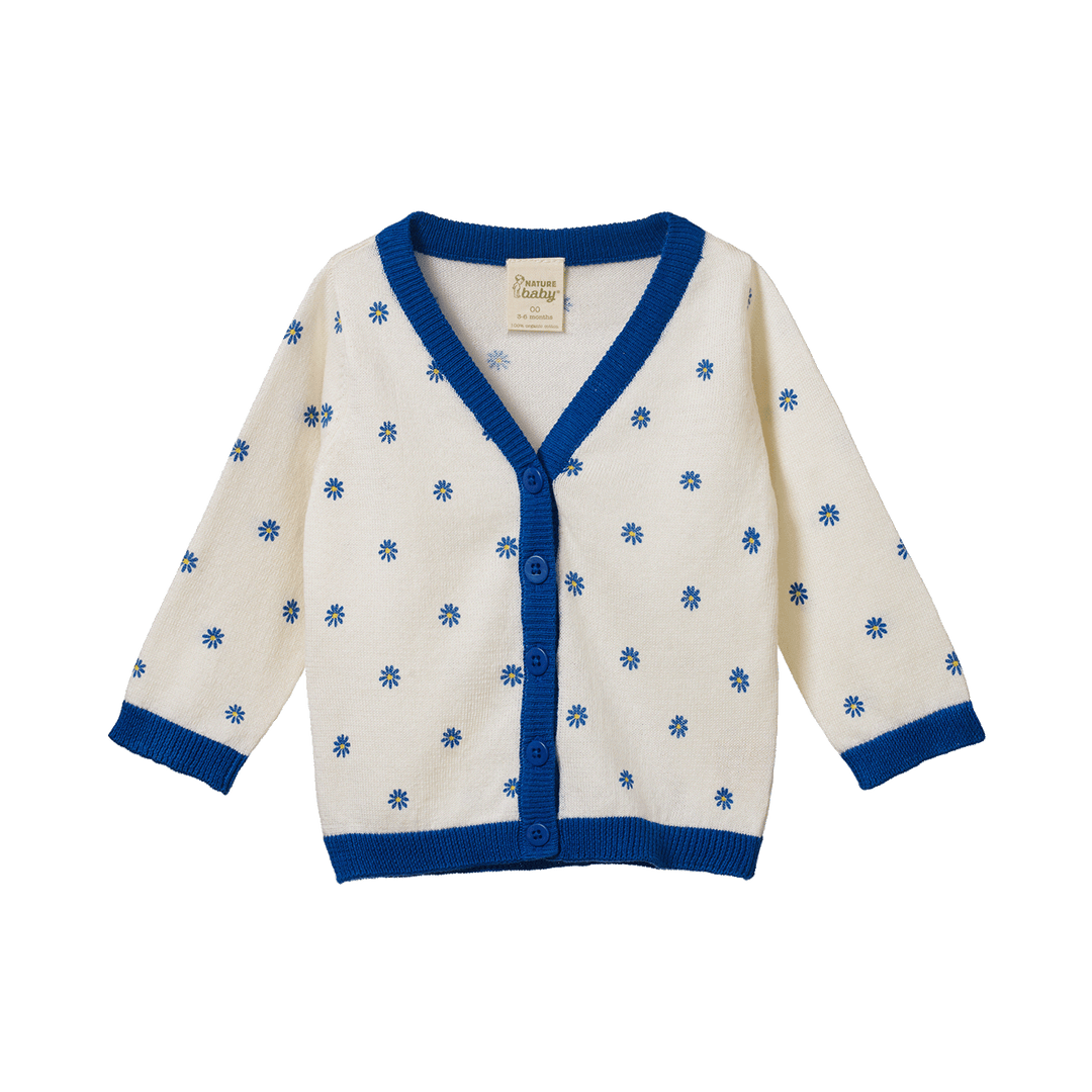 Nature Baby Light Cotton Knit Cardigan - Daisy Daze Blue Print