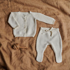 Merino Wool Knit Footed Romper - Natural