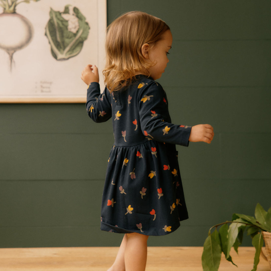 Nature Baby Long Sleeve Twirl Dress - Navy Tulip Print