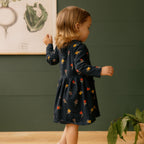 Long Sleeve Twirl Dress - Navy Tulip Print
