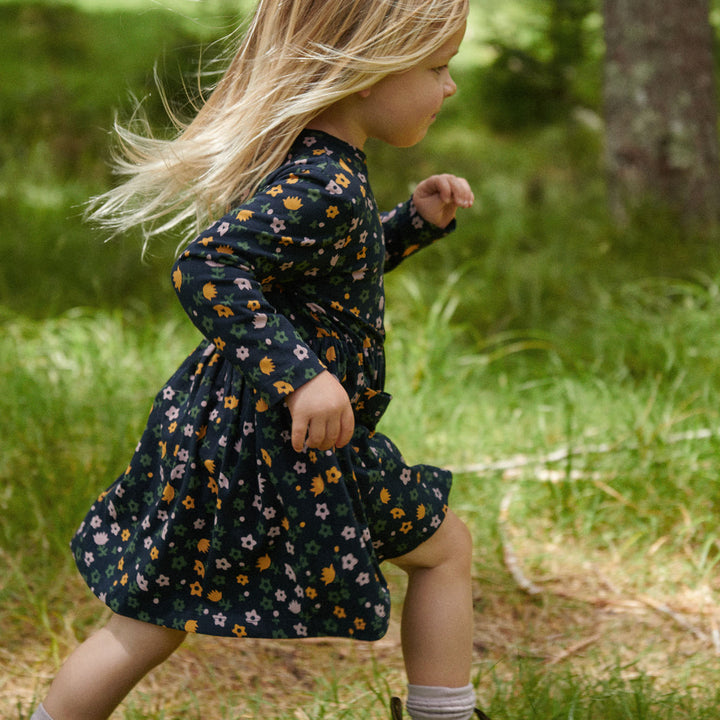 Nature Baby Long Sleeve Twirl Dress - Navy Pollyanna Print