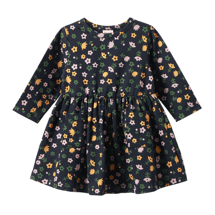 Nature Baby Long Sleeve Twirl Dress - Navy Pollyanna Print