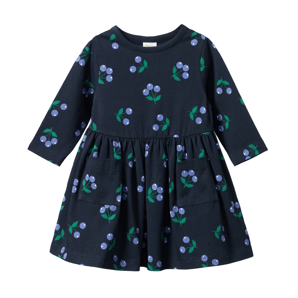 Long Sleeve Twirl Dress - Winter Berry Navy Print